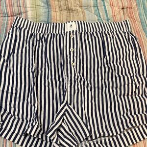 Anthropologie Navy & White Striped Button-Front Shorts
